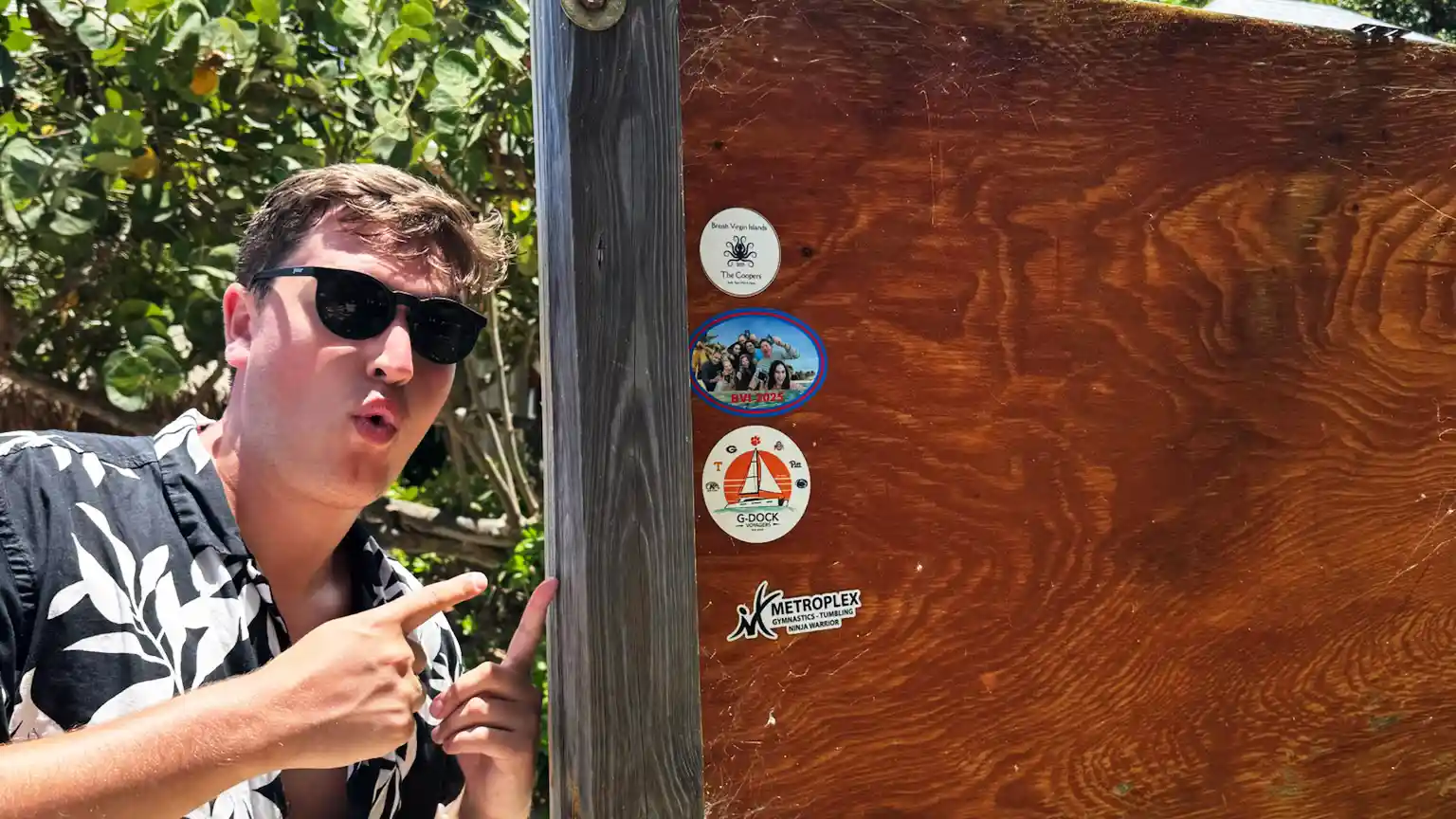 Sticker on a board at Cooper Island