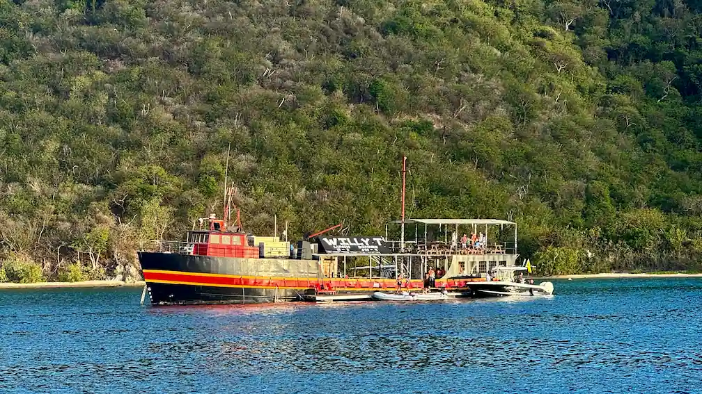 A bar ship called "Willie T's" in The Bight, British Virgin Islands